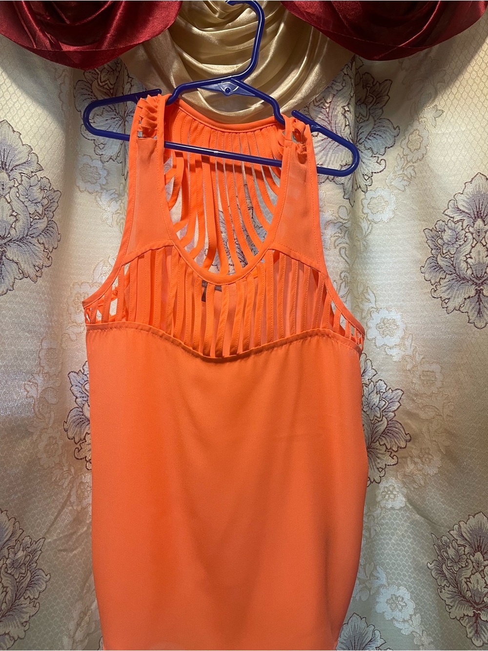 Women’s Orange Sleeveless Cutout Tank Top